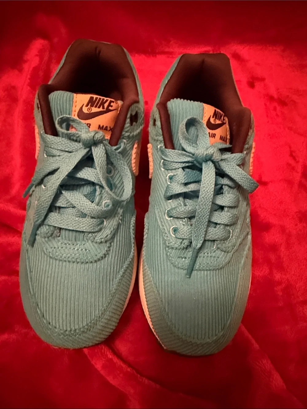 Nike Corduroy Lace-Up Sneakers in Teal with White Swoosh